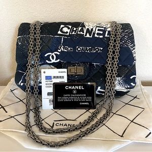 Chanel Mini Reissue 2.55 Flap Bag Navy Graffiti Jersey Ruthenium Hardw –  Madison Avenue Couture